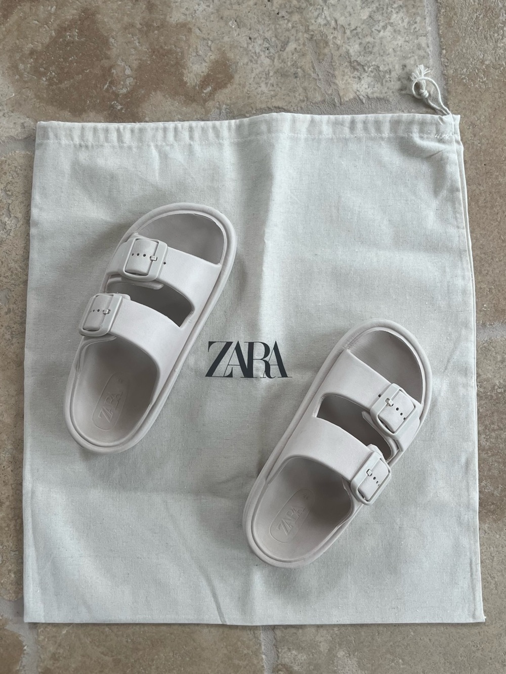 Zara Off-White Double Buckle Slide Sandals